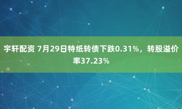 宇轩配资 7月29日特纸转债下跌0.31%，转股溢价率37.23%